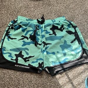 Men's Camo Athletic Shorts - Aqua and Black